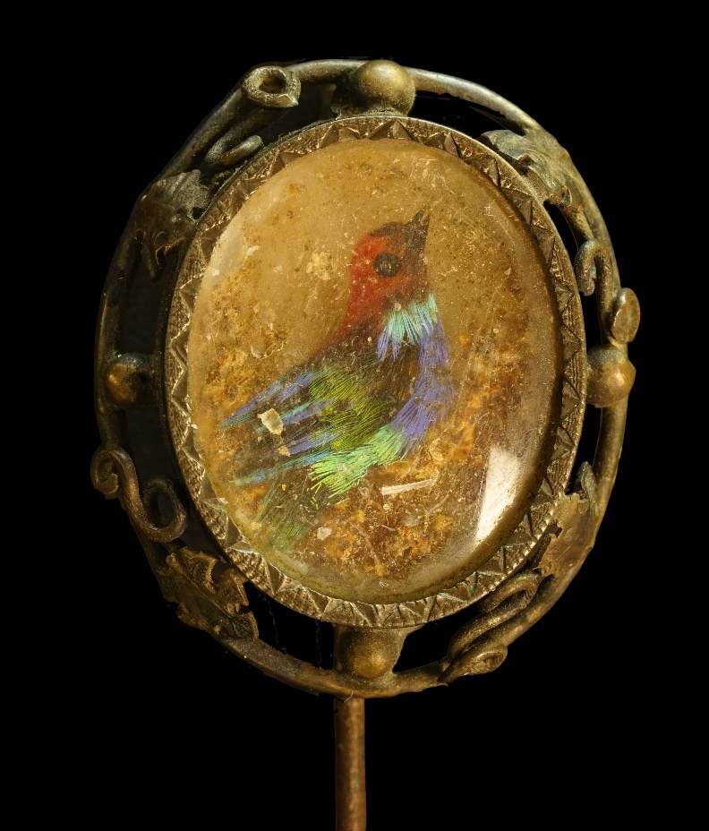 Pin Featuring A Bird In A Medallion Painted Under Glass 