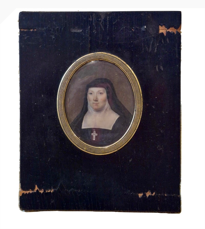 Miniature peinte 19e : portrait de religieuse / nonne 