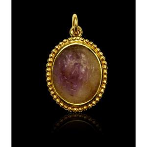 Roman Magic Intaglio Of Dionysos / Bacchus On Amethyst