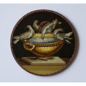 Micro-mosaïque sur cuivre du 18e : colombes de Pline.