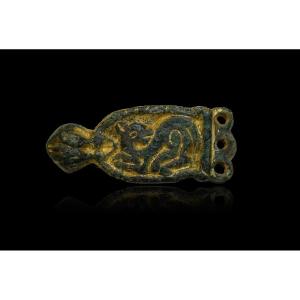 Medieval Gilded Bronze Element With Animal
