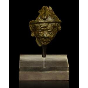 Gallo-roman Bronze: Head Of The God Attis Or Mithra