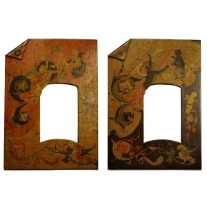 2 cadres en bois, marqueterie et placage de loupe