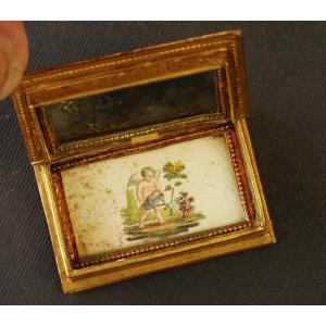 Petit  boîte romantique en forme de livre avec  miroir et gravure couleur