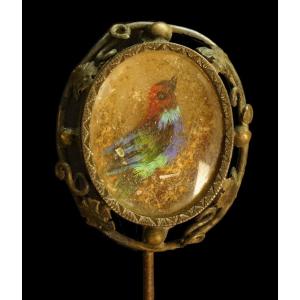 Pin Featuring A Bird In A Medallion Painted Under Glass 