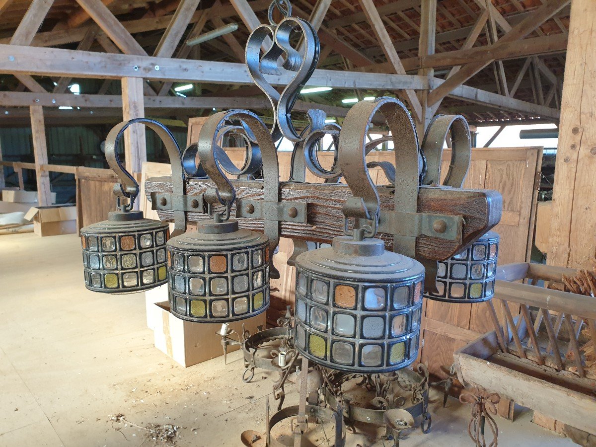 Lustre 6 Lampes polychromes - Vintage-photo-3
