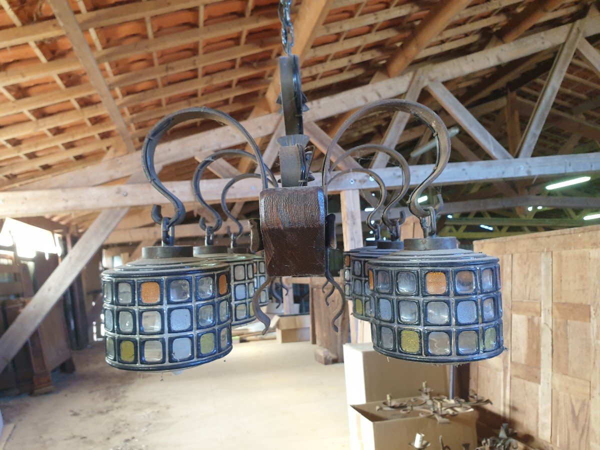 Lustre 6 Lampes polychromes - Vintage-photo-4