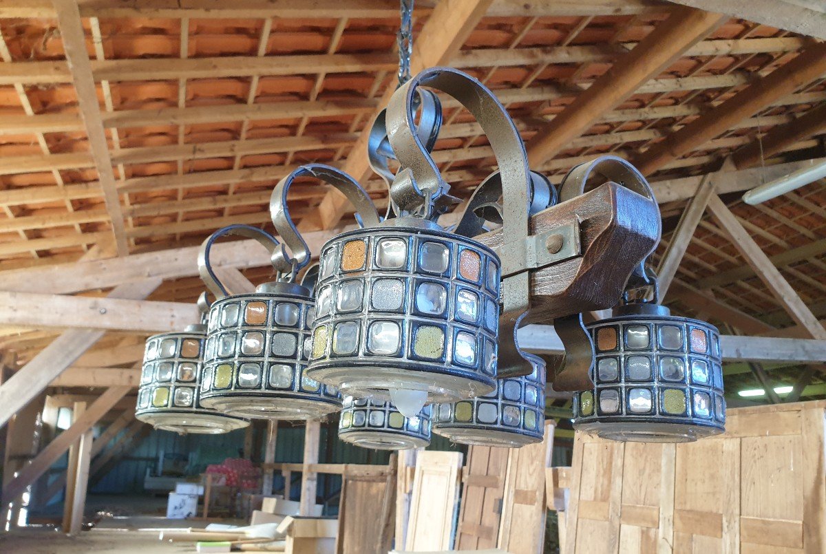 Lustre 6 Lampes polychromes - Vintage