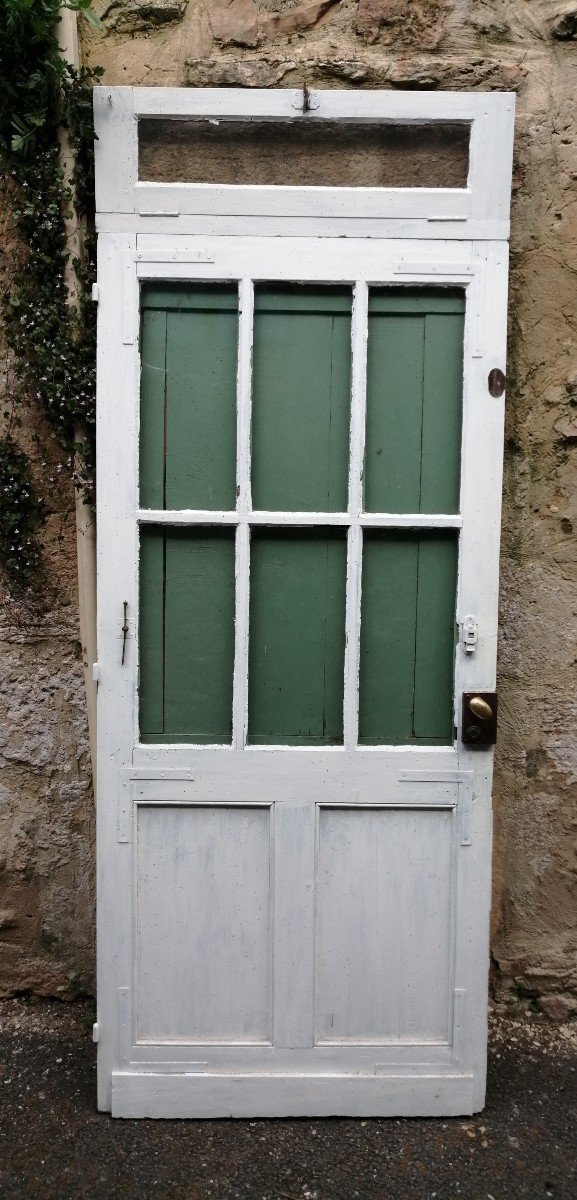 Porte En Pin Vitrée (6 Carreaux) Avec Son Imposte Et Son Volet Amovible-photo-4