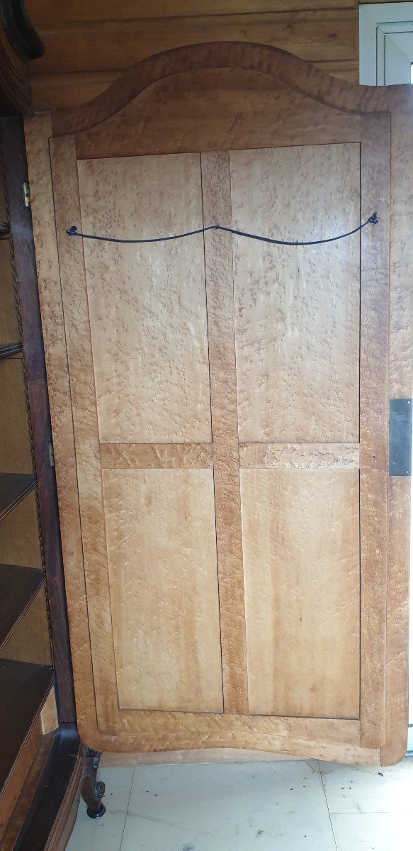 Impressive Wardrobe Curved Sides Mahogany Veneer With Mirrored Door Early 20th Century-photo-5