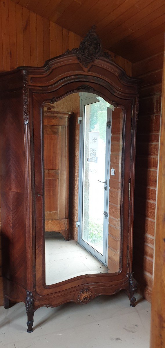 Impressive Wardrobe Curved Sides Mahogany Veneer With Mirrored Door Early 20th Century