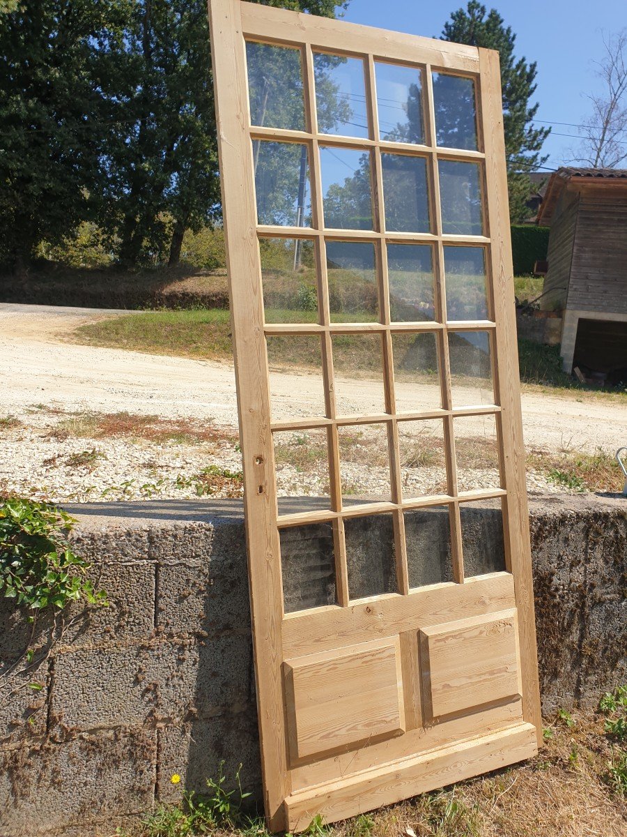 Elégante Porte Vitrée En Pin 24 Carreaux - XXème-photo-2