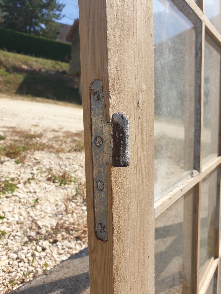 Elégante Porte Vitrée En Pin 24 Carreaux - XXème-photo-1