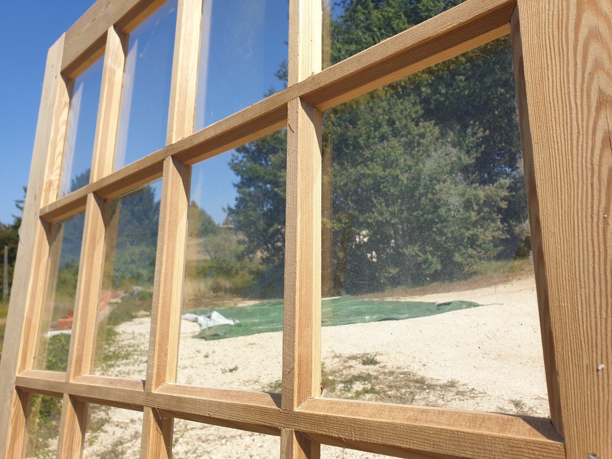 Elégante Porte Vitrée En Pin 24 Carreaux - XXème-photo-2