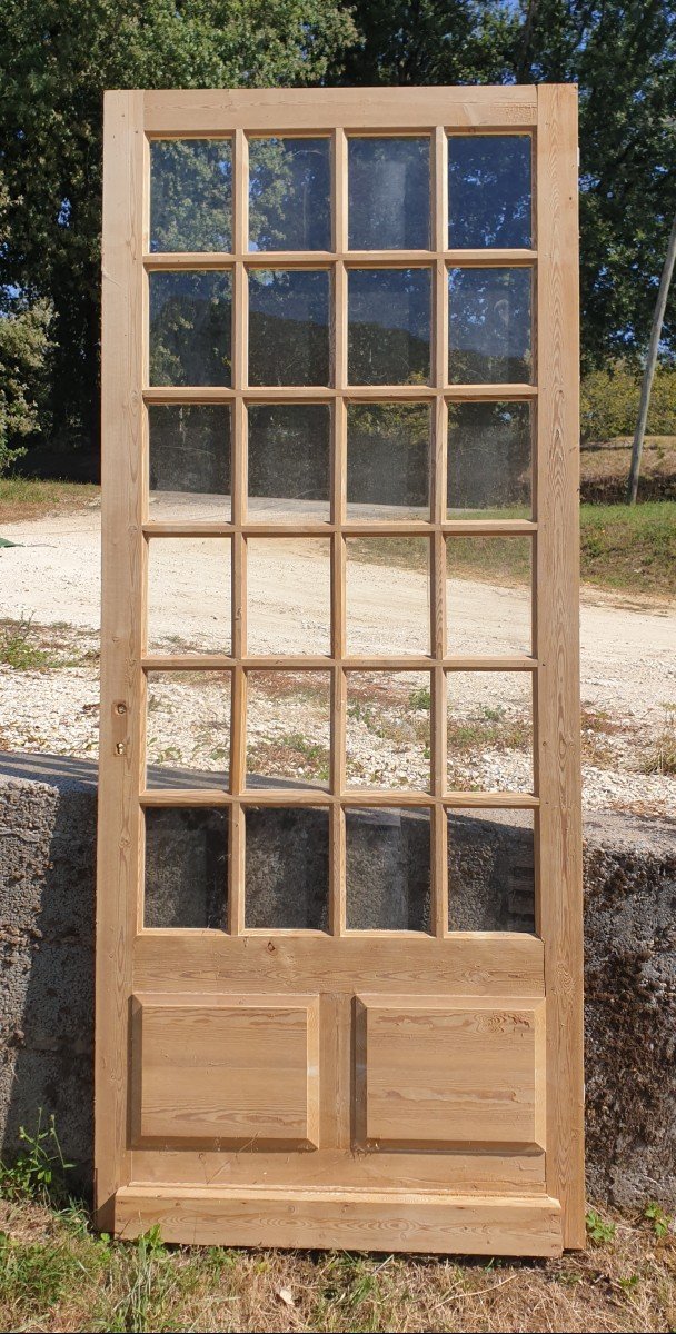 Elégante Porte Vitrée En Pin 24 Carreaux - XXème
