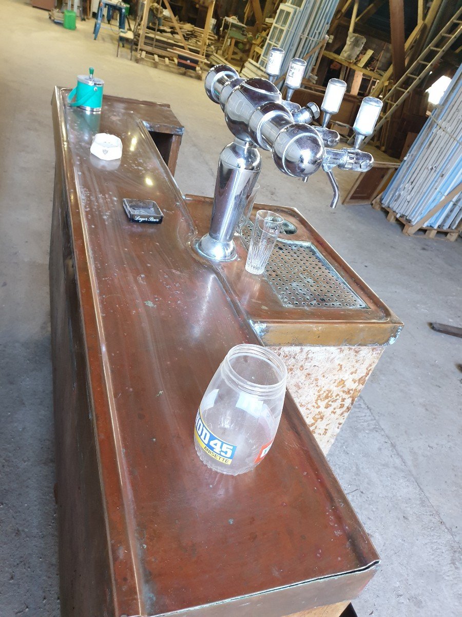 Comptoir De Bar En Cuivre Avec Sa Tireuse 4 Becs - Années 1940-photo-7