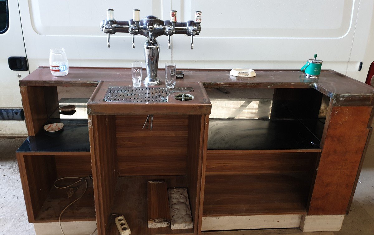Comptoir De Bar En Cuivre Avec Sa Tireuse 4 Becs - Années 1940