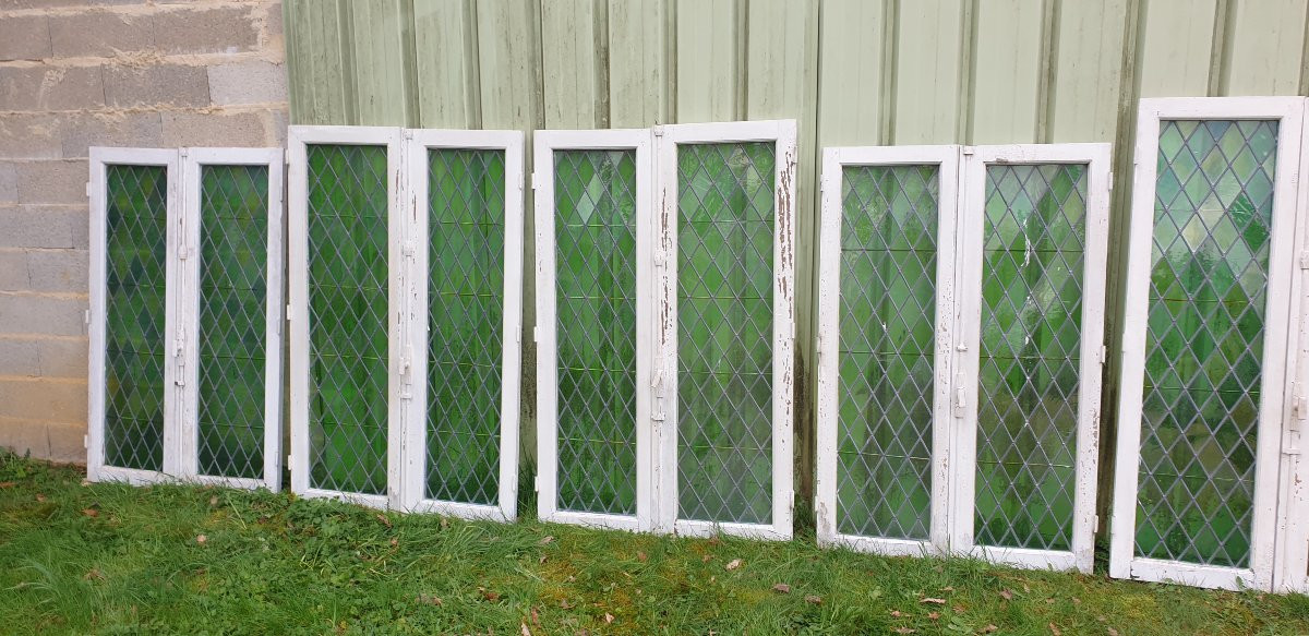 Suite Of 8 Windows With Stained Glass - 20th Century-photo-8