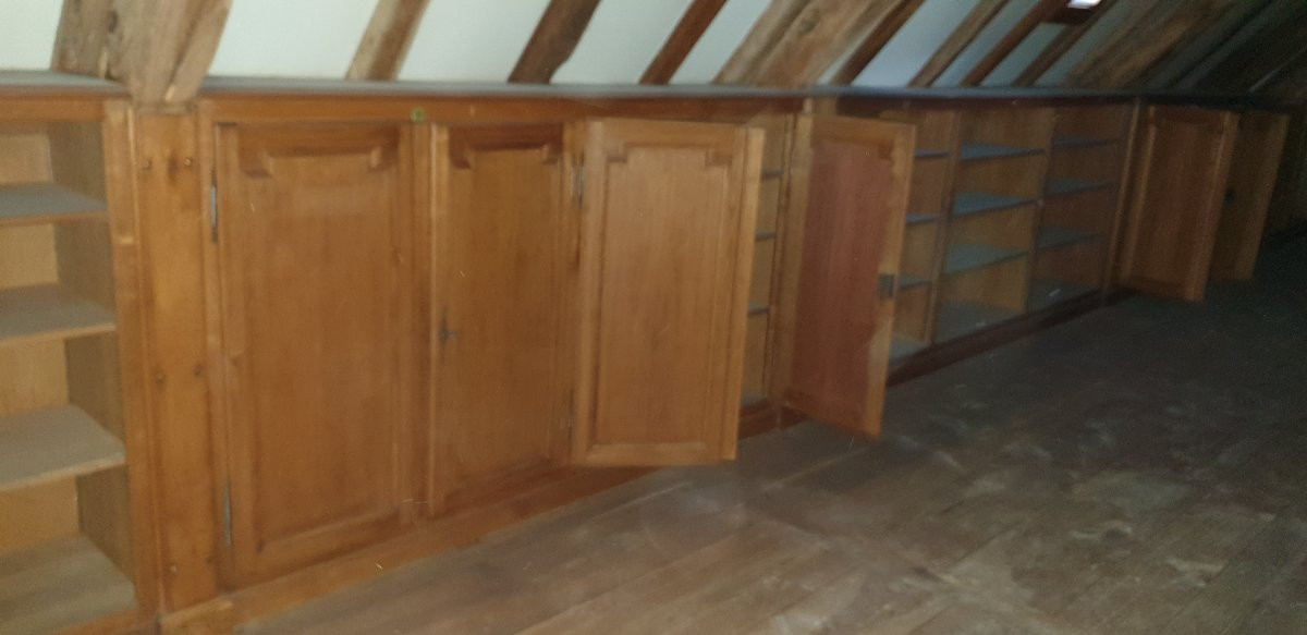 Woodwork For Storage Or Library Under Slope - Oak - 20th Century-photo-6