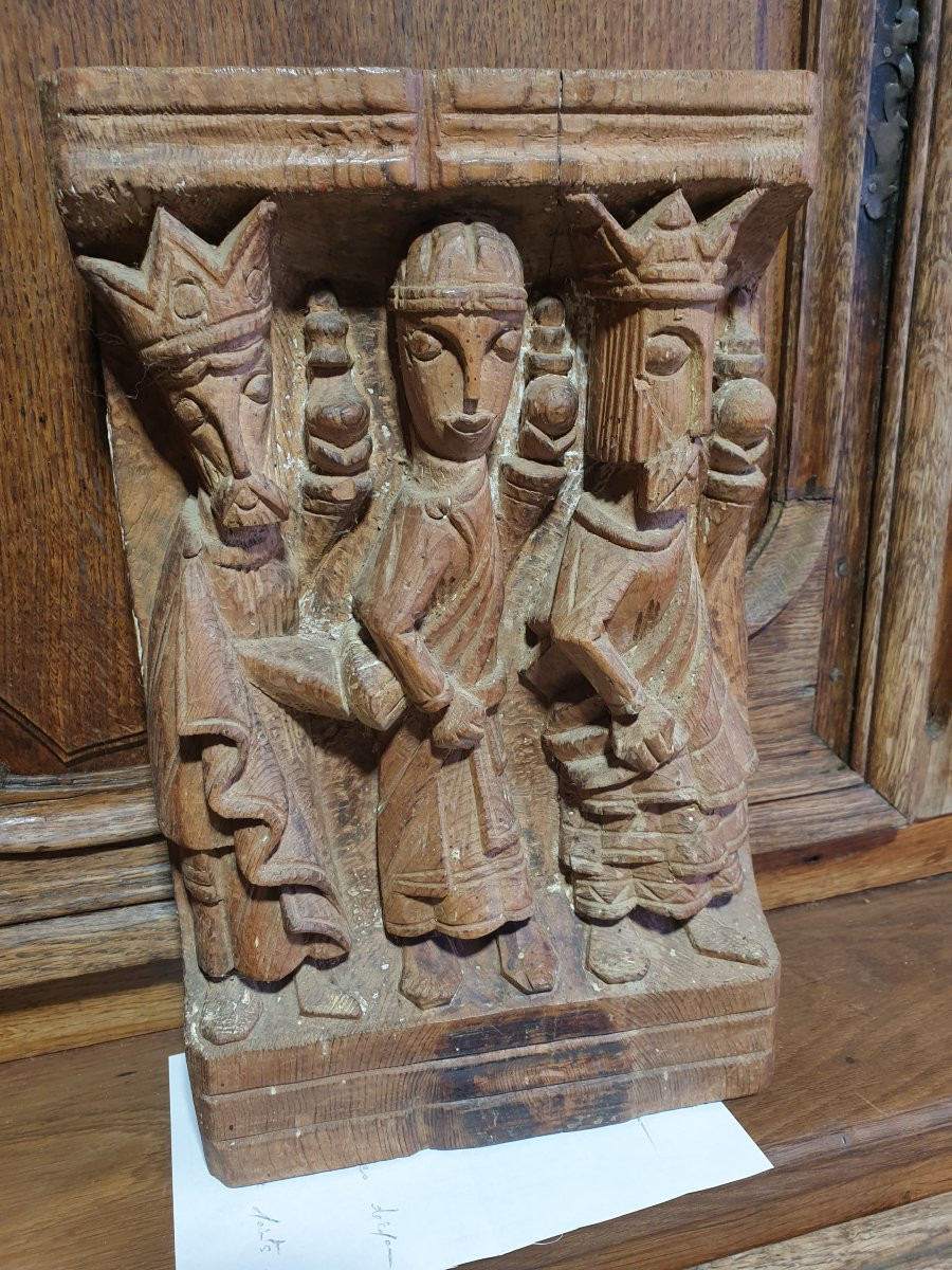 Carved Pine Panel Depicting The Three Wise Men-photo-1