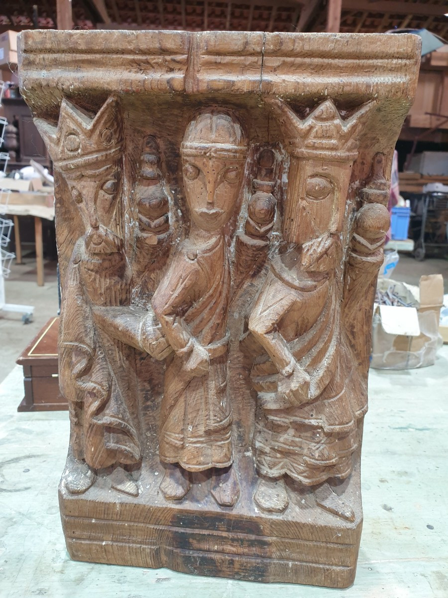 Carved Pine Panel Depicting The Three Wise Men