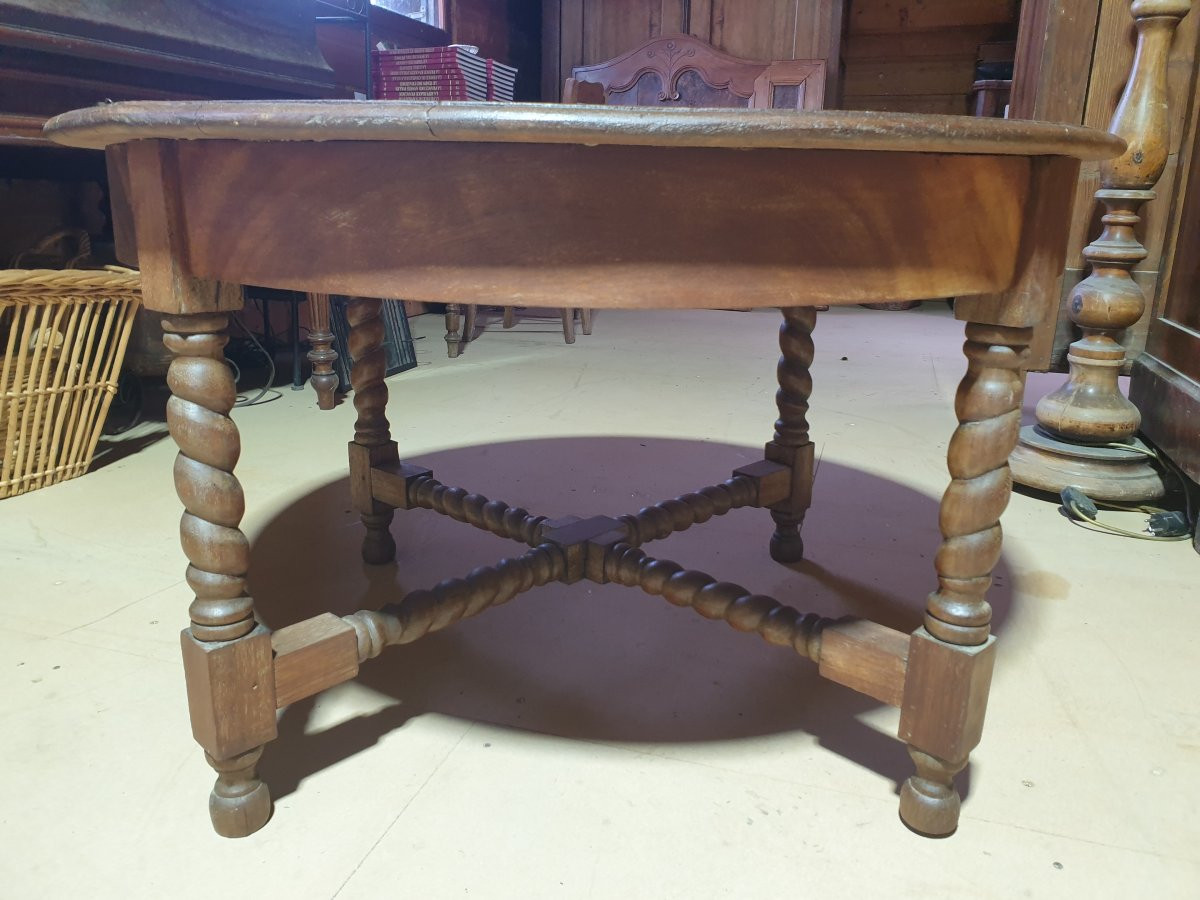 Table basse ronde  en ormeau avec pieds torsadés - début XXè-photo-2