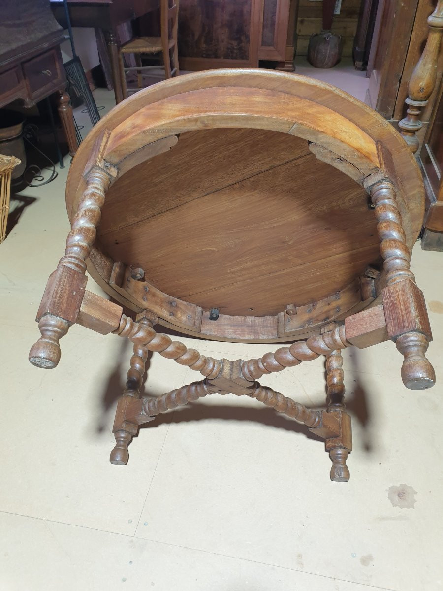Table basse ronde  en ormeau avec pieds torsadés - début XXè-photo-3
