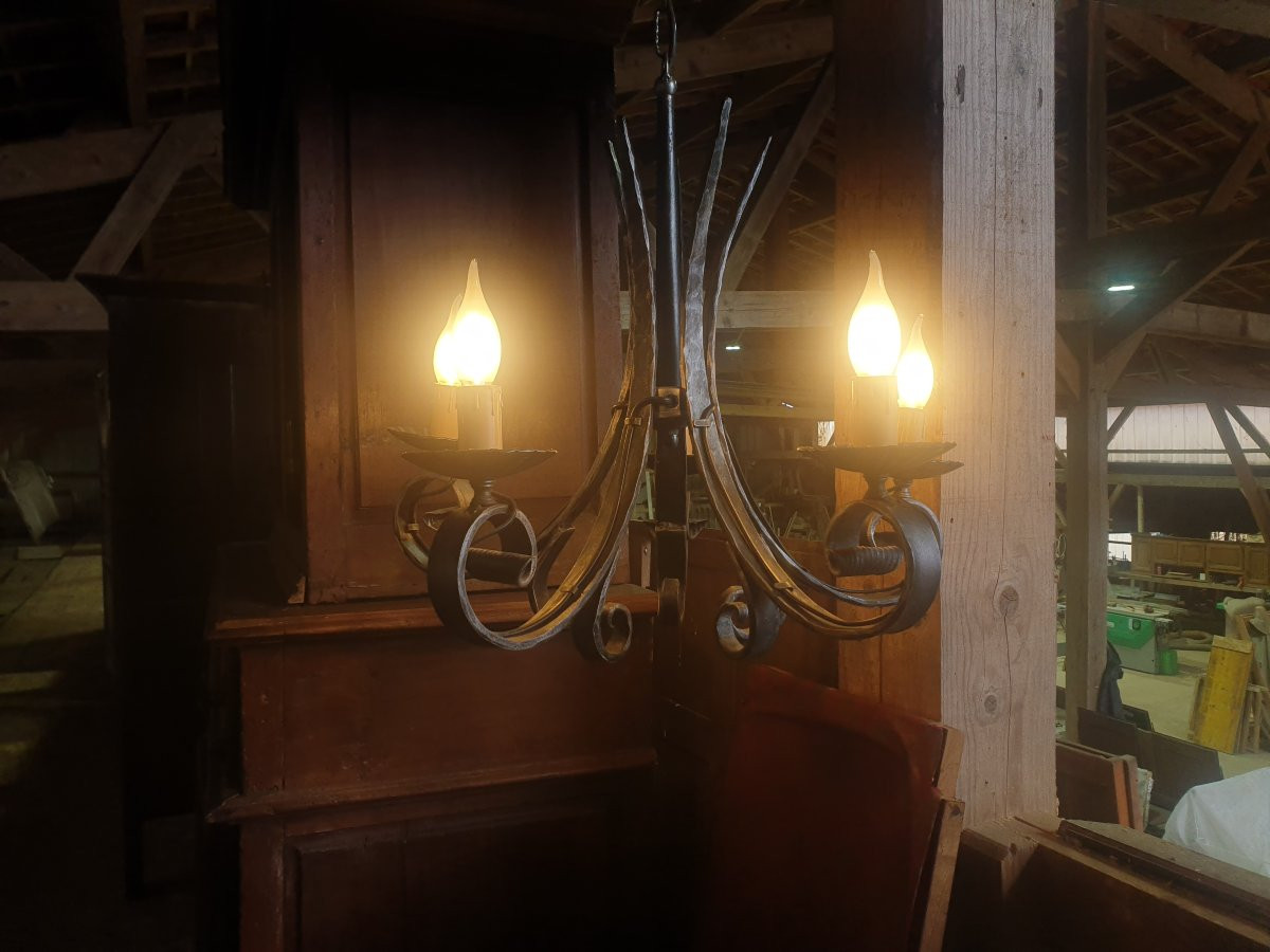 Wrought Iron Chandelier 5 Lamps - 20th Century-photo-1