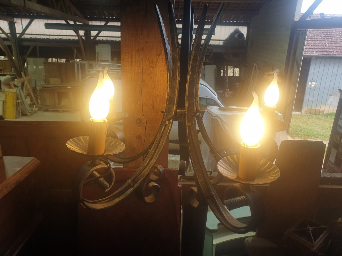 Wrought Iron Chandelier 5 Lamps - 20th Century-photo-6