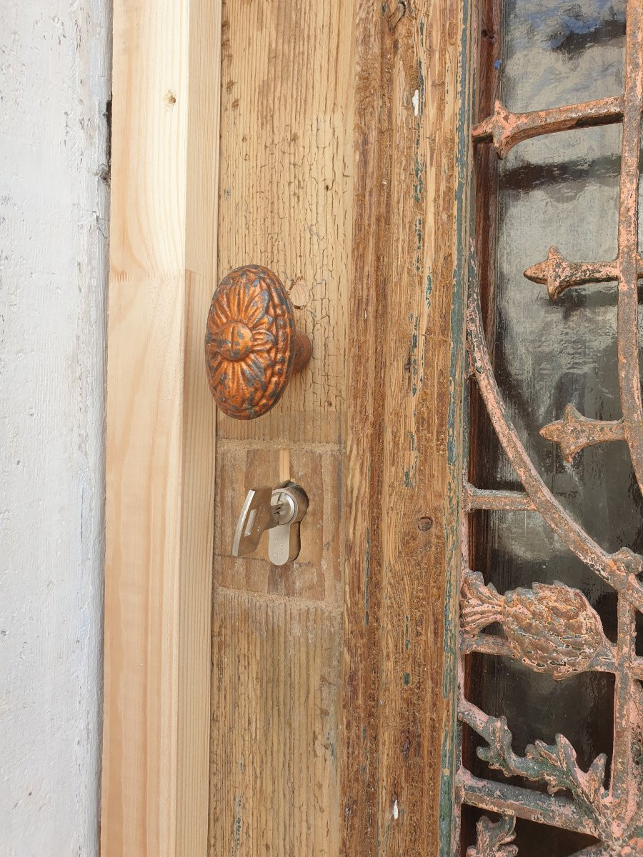 Entrance Door For Town Center House Or Building, With Dolphin Knocker And Frame + Transom-photo-7