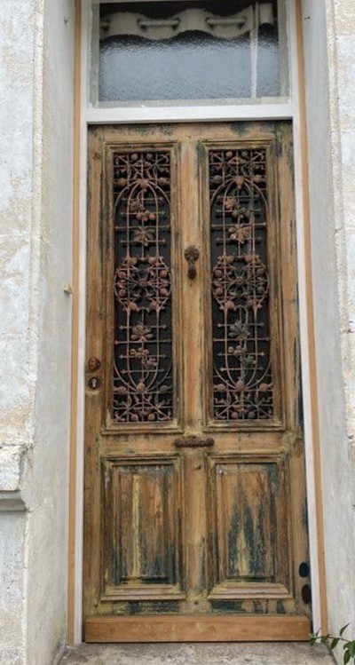 Entrance Door For Town Center House Or Building, With Dolphin Knocker And Frame + Transom