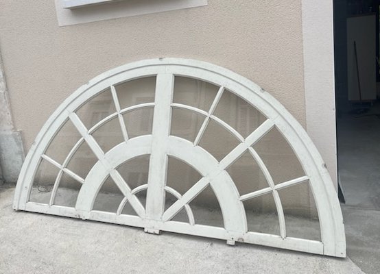 Imposte vitrée en demi-cercle provenant d'une orangeraie d'un manoir Périgourdin-photo-2