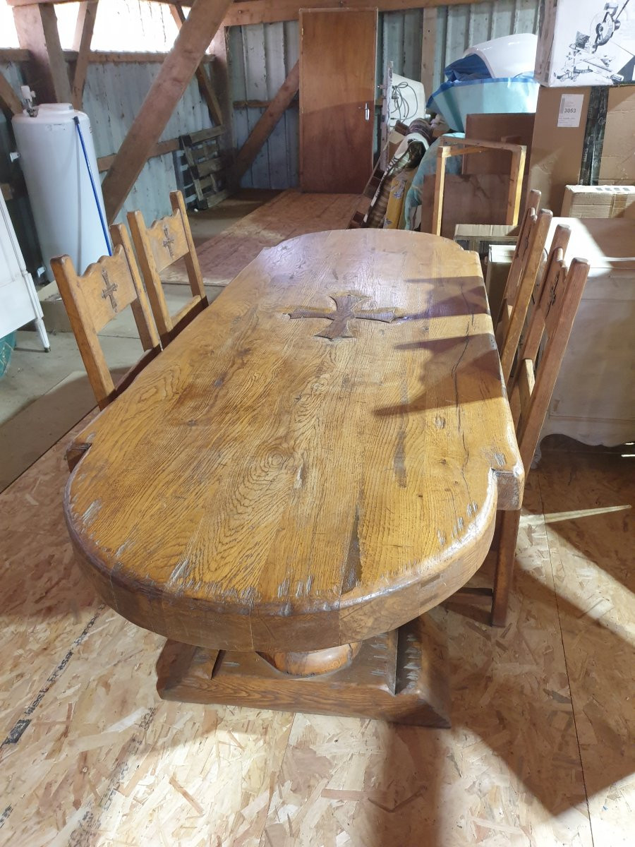 Monastery Table With Occitan Cross + 4 Chairs - 20th Century-photo-4