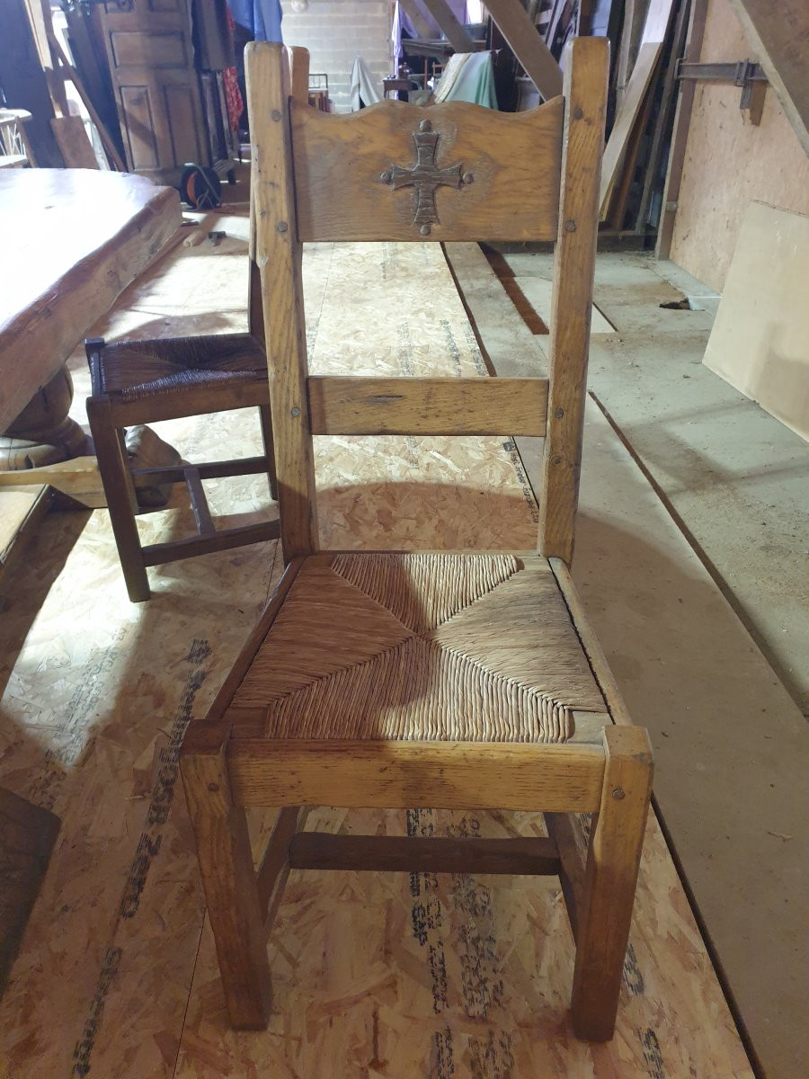 Monastery Table With Occitan Cross + 4 Chairs - 20th Century-photo-2