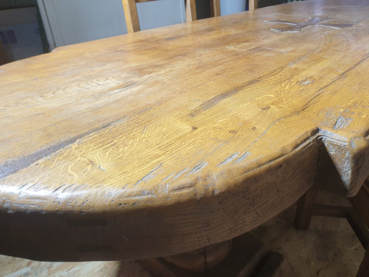 Monastery Table With Occitan Cross + 4 Chairs - 20th Century-photo-6