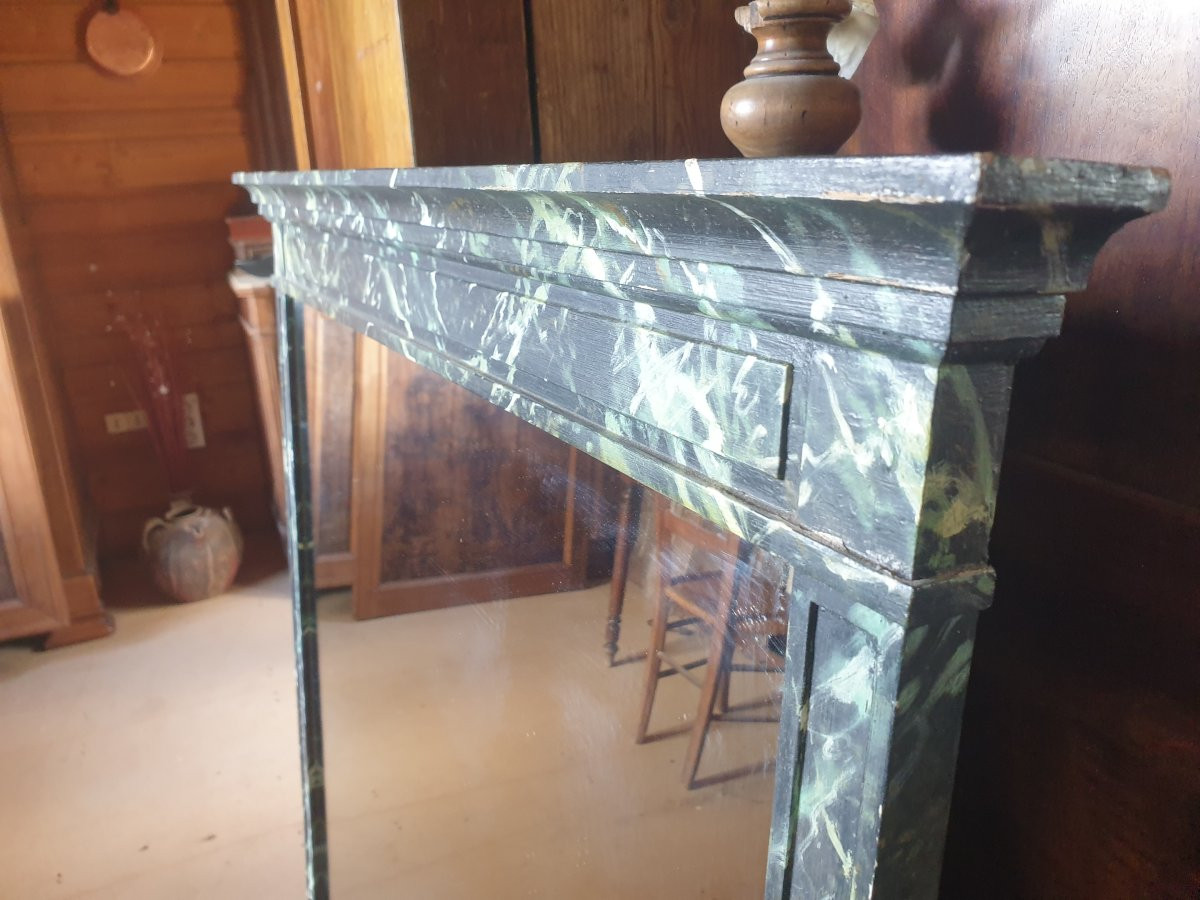 Large Mirror - Overmantel With Imitation Marble Wooden Frame - 20th Century-photo-2