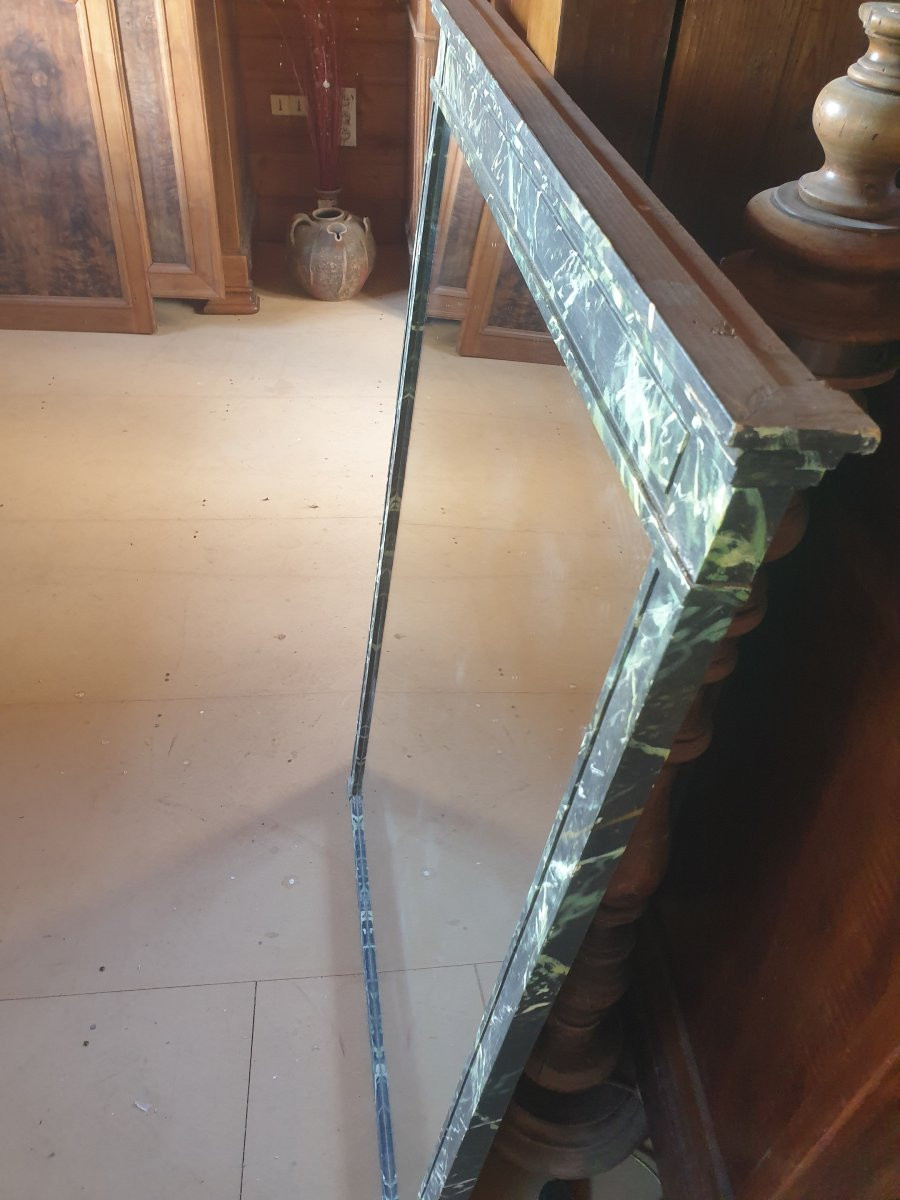 Large Mirror - Overmantel With Imitation Marble Wooden Frame - 20th Century-photo-3