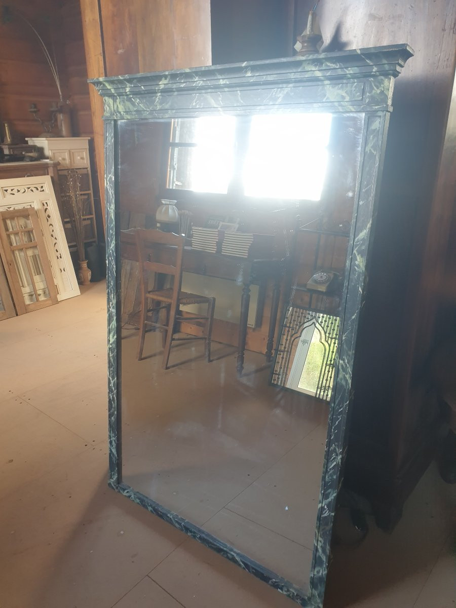 Large Mirror - Overmantel With Imitation Marble Wooden Frame - 20th Century-photo-3