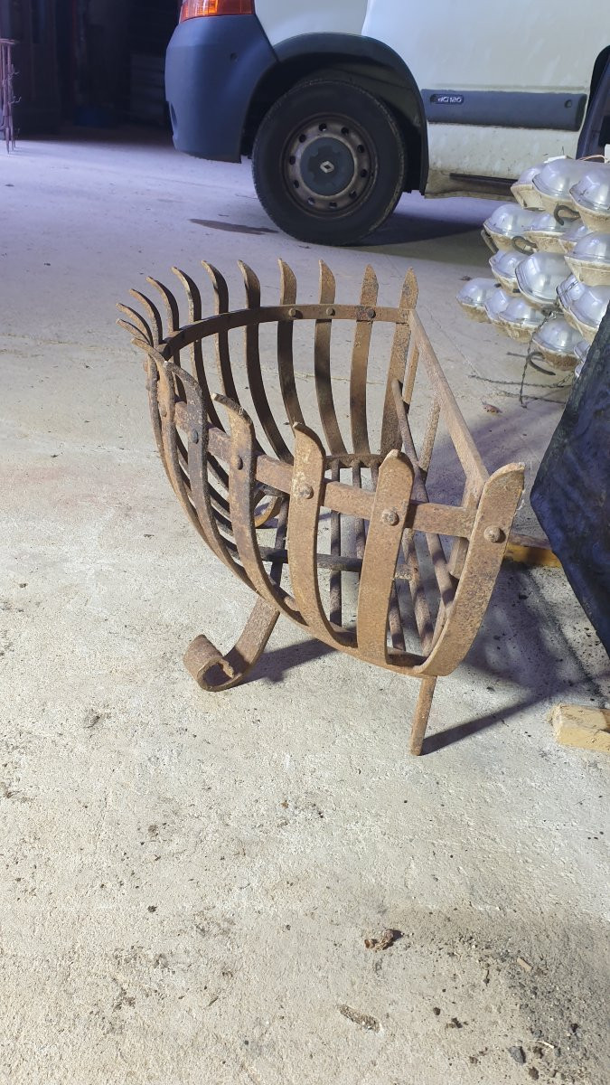 Arc-shaped Wrought Iron Log Holder - 20th Century-photo-3