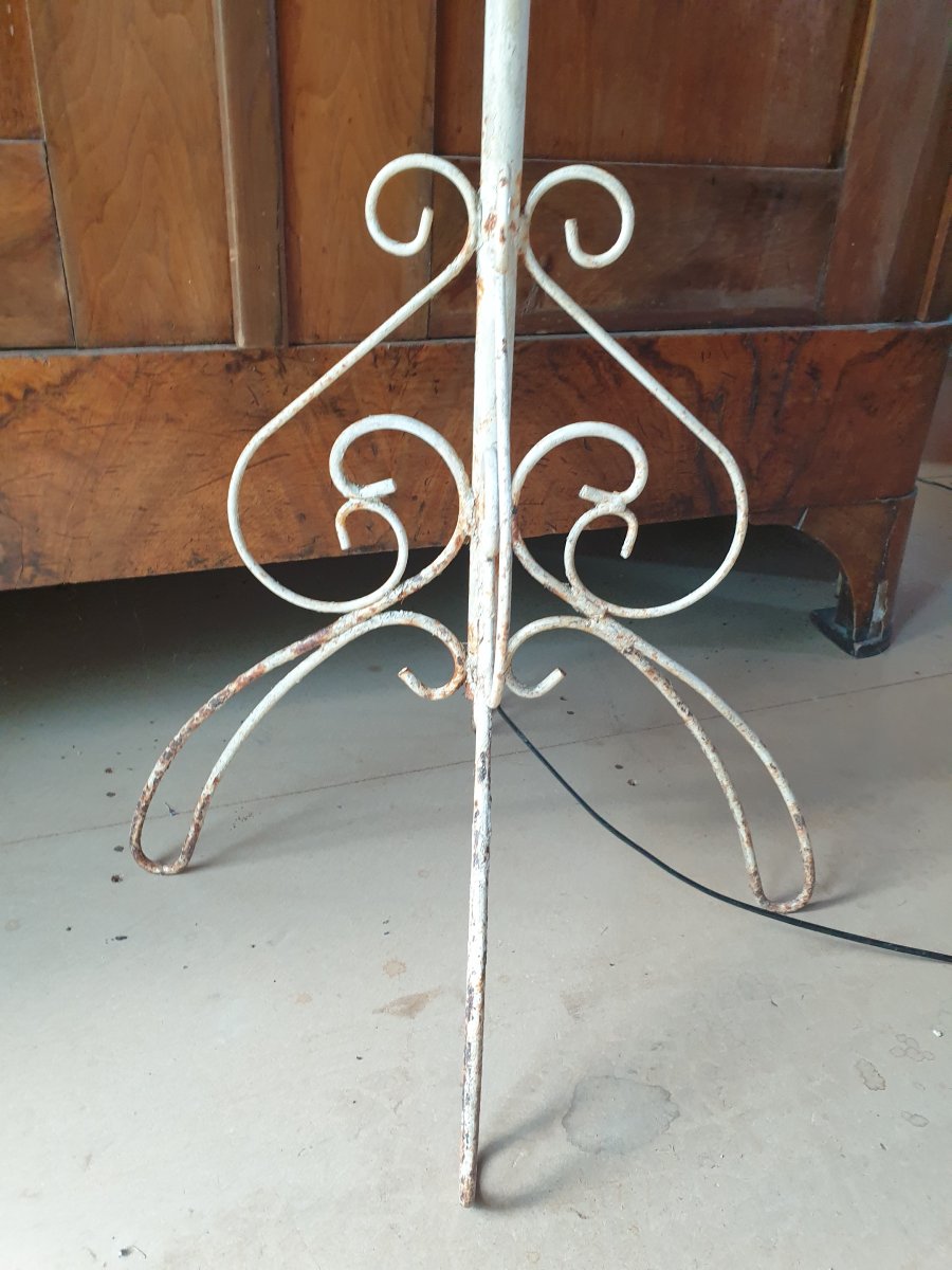 Lampadaire de jardin métallique avec peinture blanche craquelée - années 60-photo-4