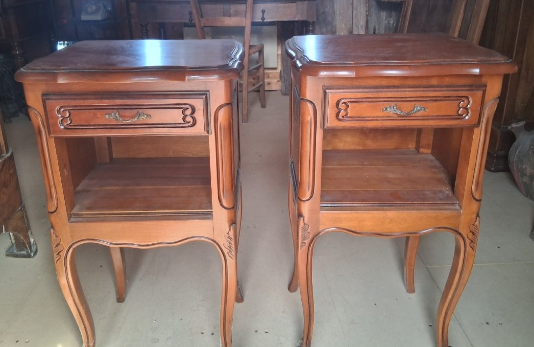 Pair Of Cherry Wood Nightstands - 20th Century