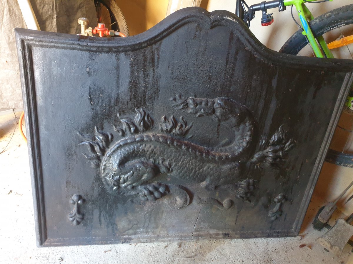 Cast-iron Mantelpiece - Renaissance Style - Salamander And Fleurs-de-lis-photo-2