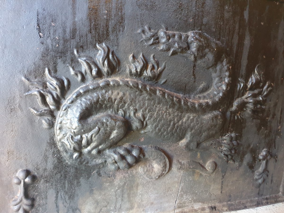 Cast-iron Mantelpiece - Renaissance Style - Salamander And Fleurs-de-lis-photo-3