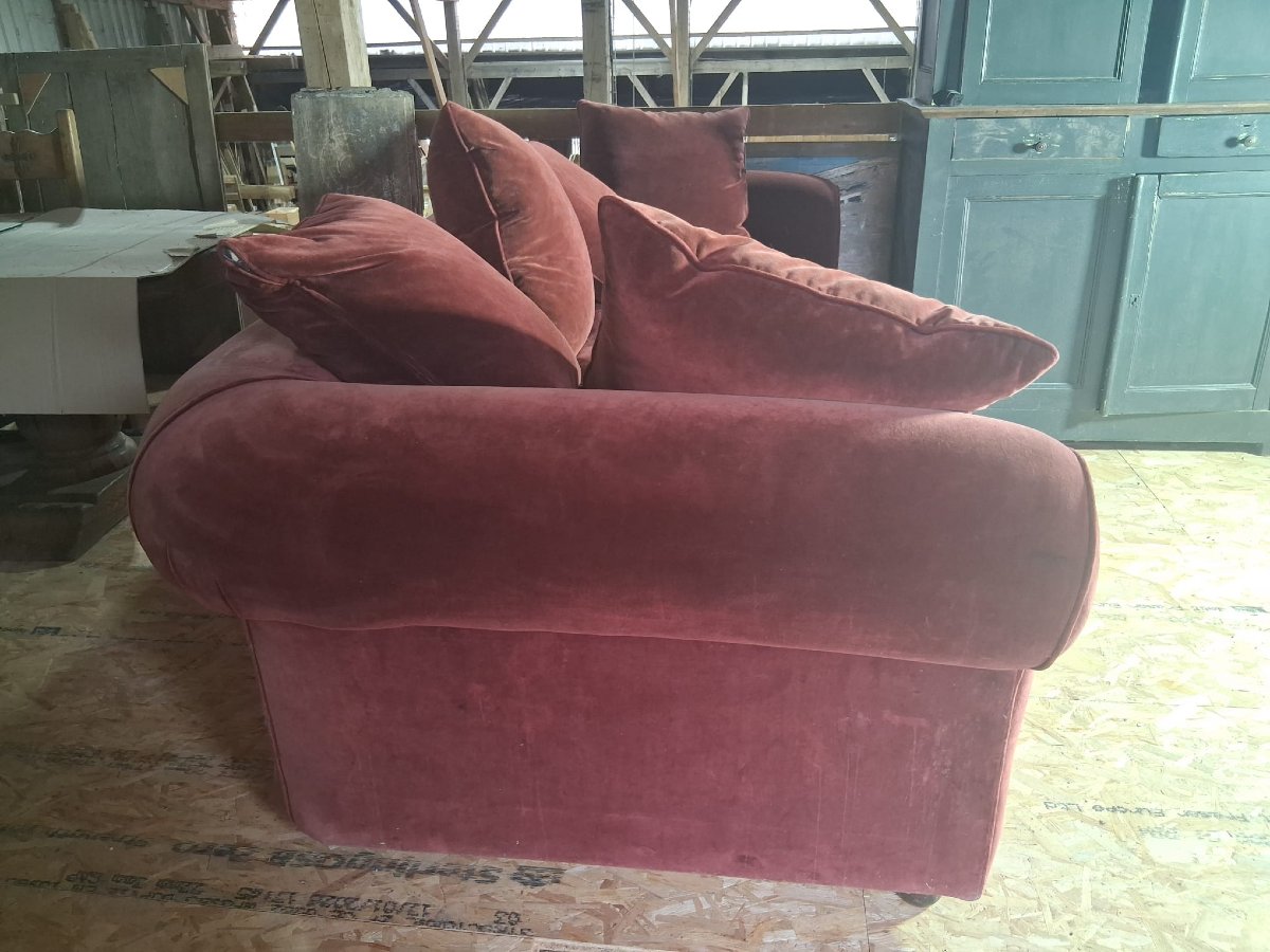 "wine-colored" Suede-like Chesterfield Sofa - 20th Century-photo-2