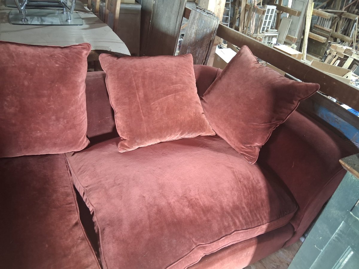 "wine-colored" Suede-like Chesterfield Sofa - 20th Century-photo-2
