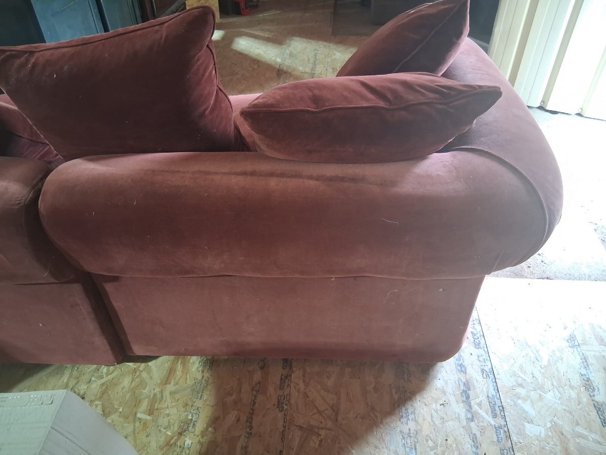 "wine-colored" Suede-like Chesterfield Sofa - 20th Century-photo-3