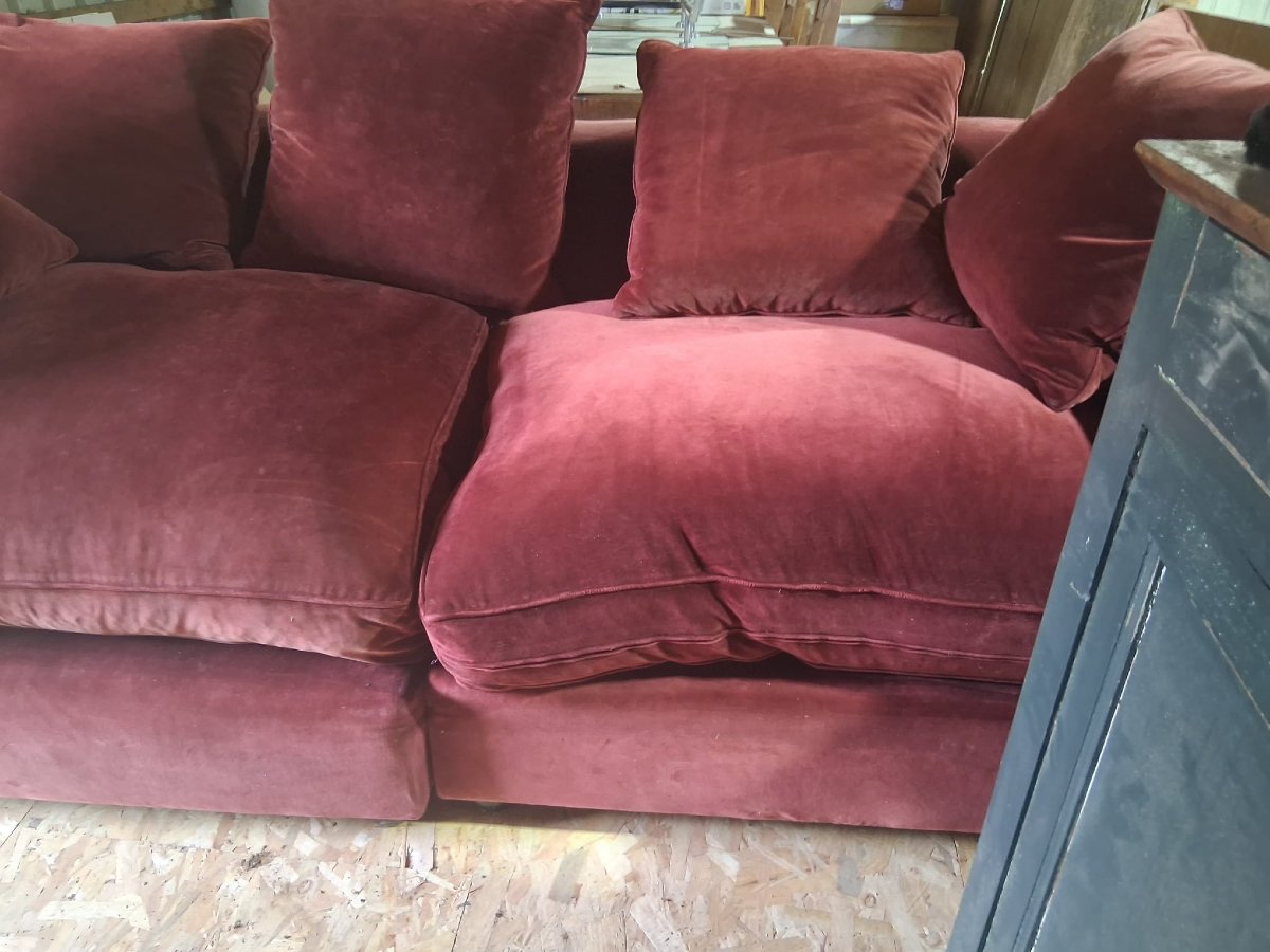 "wine-colored" Suede-like Chesterfield Sofa - 20th Century-photo-4