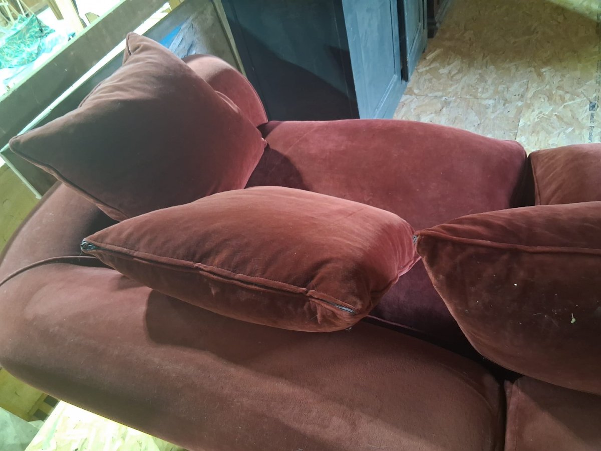"wine-colored" Suede-like Chesterfield Sofa - 20th Century-photo-5