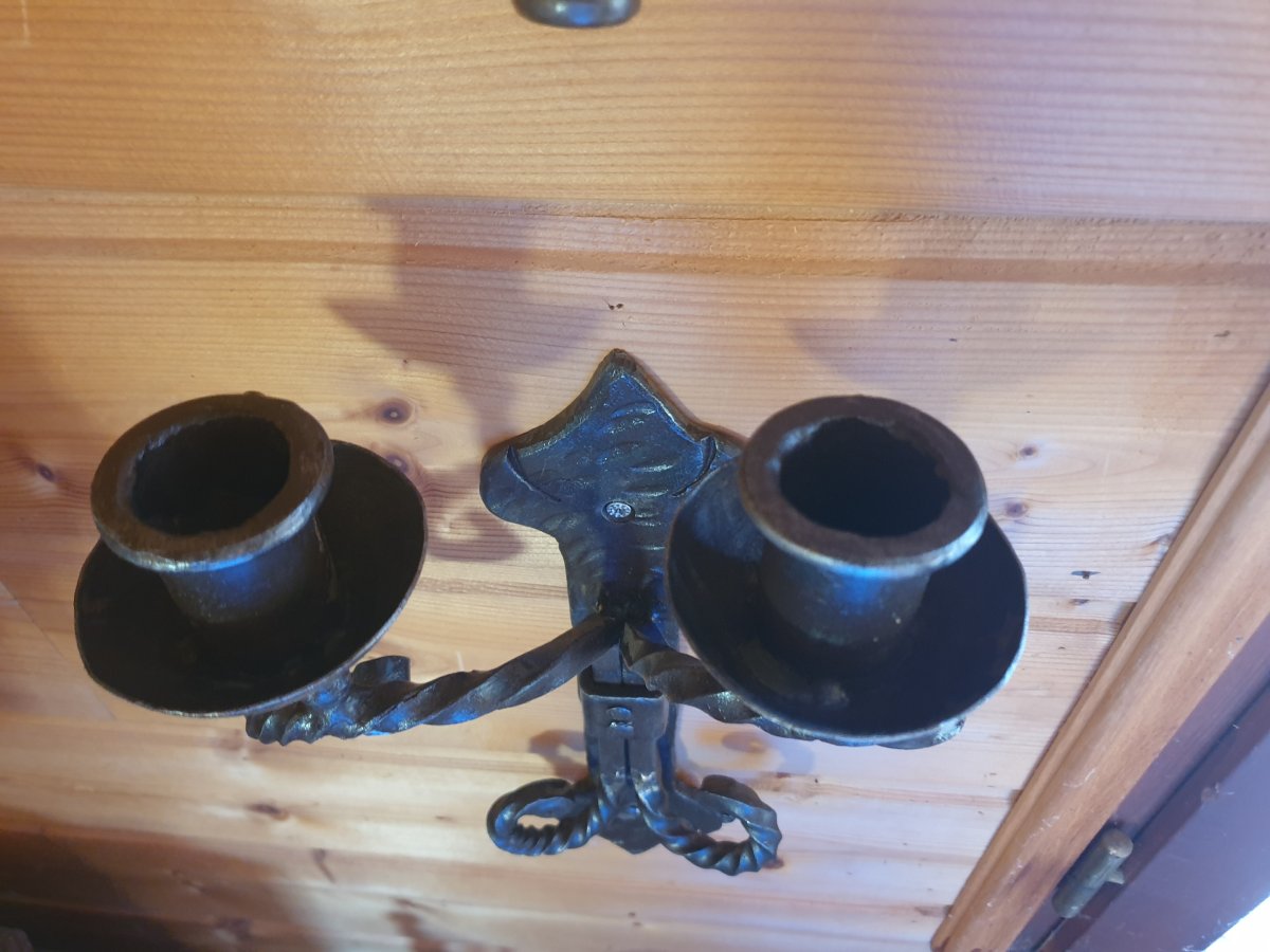 Wall Sconce With 2 Candle Holders - Wrought Iron - 20th Century-photo-3