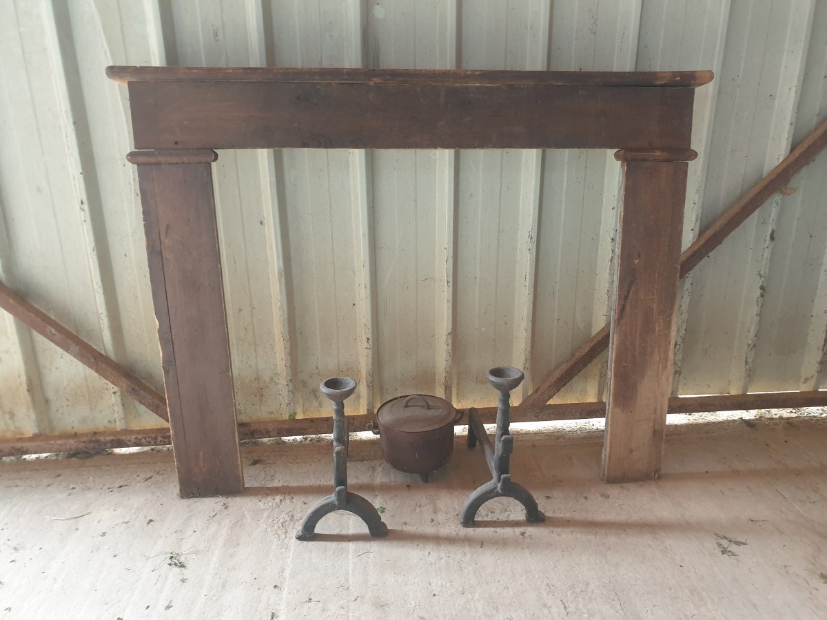 Rustic Fireplace Surround—stained Poplar—late 19th Century-photo-2
